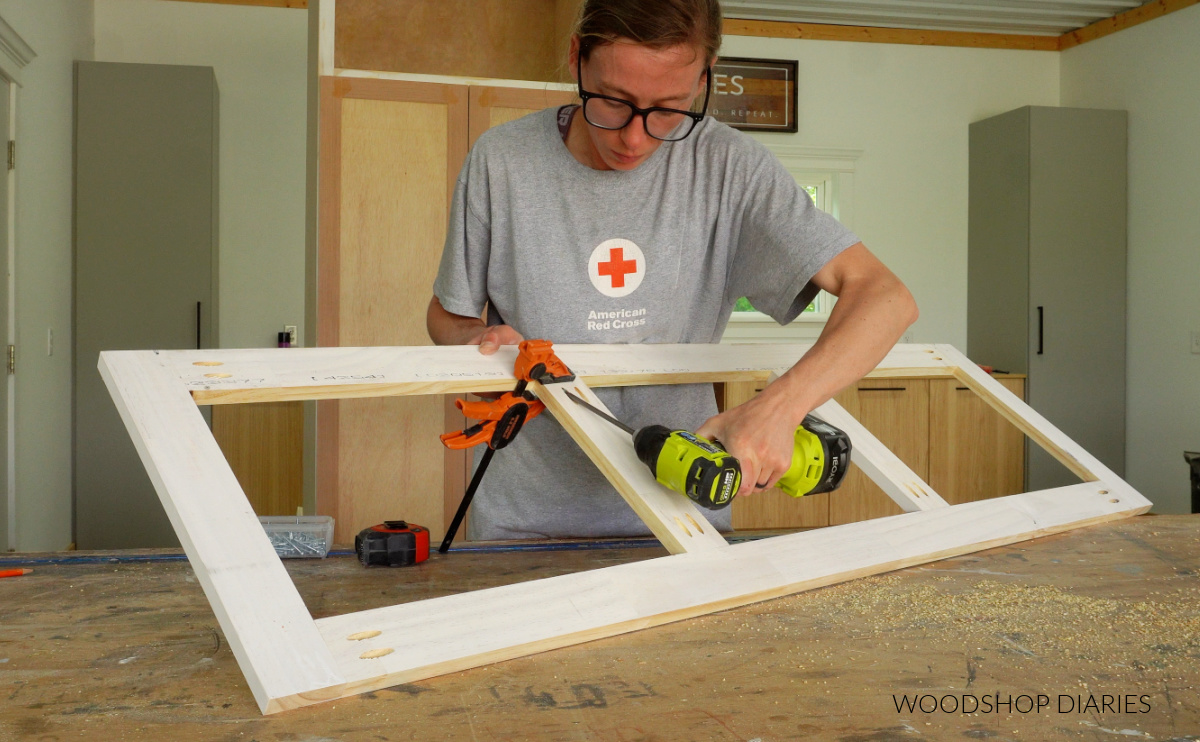 Shara Woodshop Diaries assembling face frame on workbench