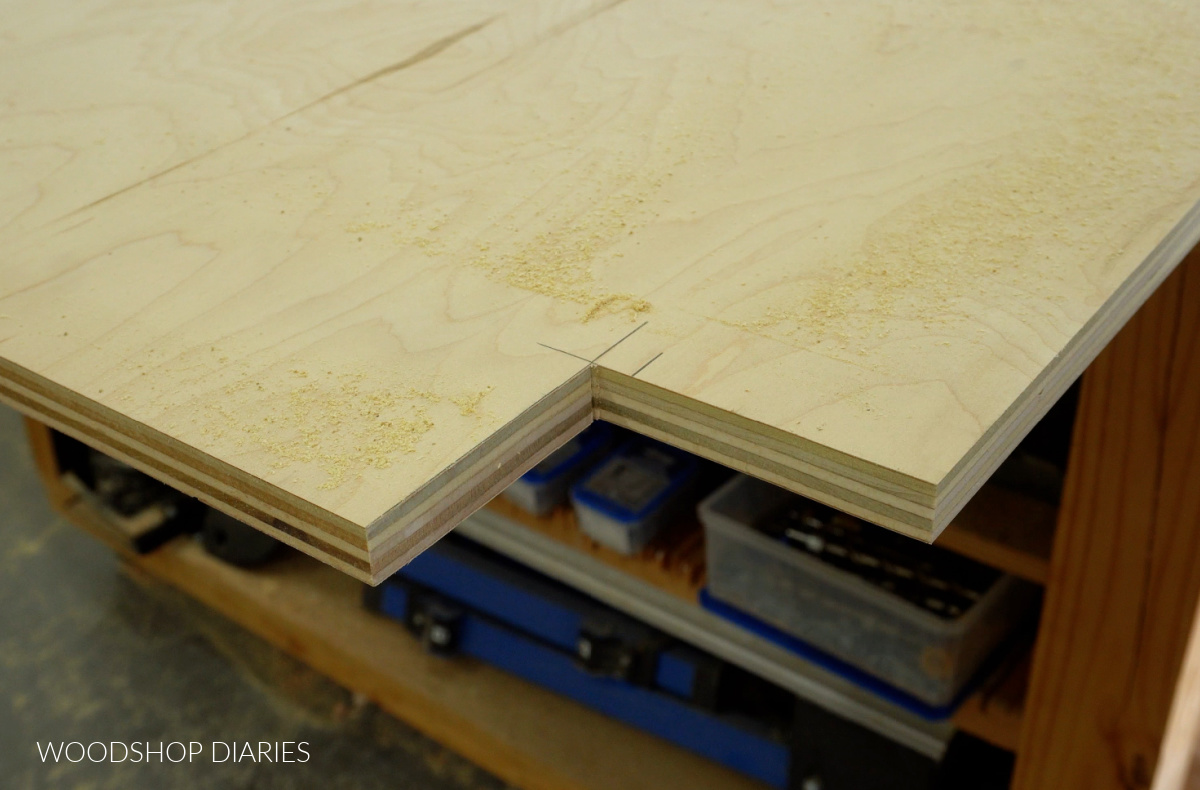 toe kick cut out of plywood panel for base cabinet