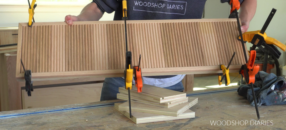 Fluted drawer front assembled and glued together