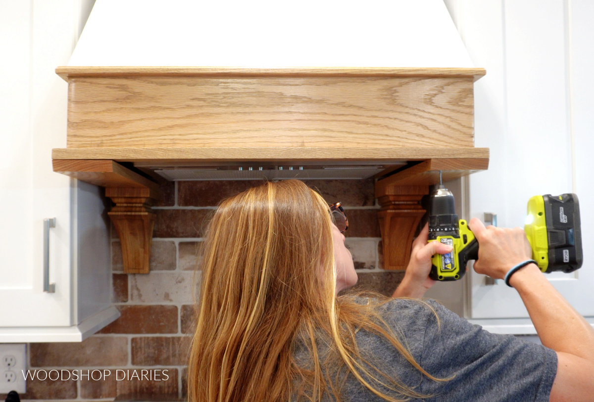 adding decorative corbels to bottom of range hood with screws
