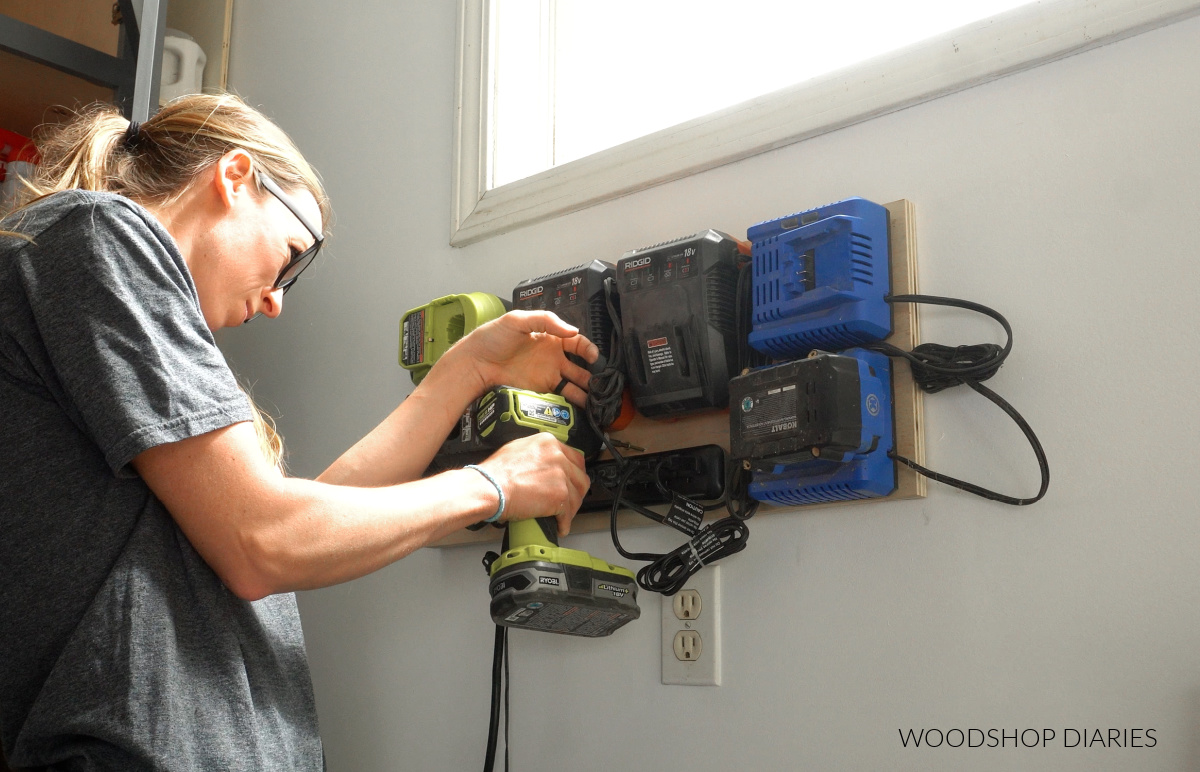 securing battery charging station to wall stud