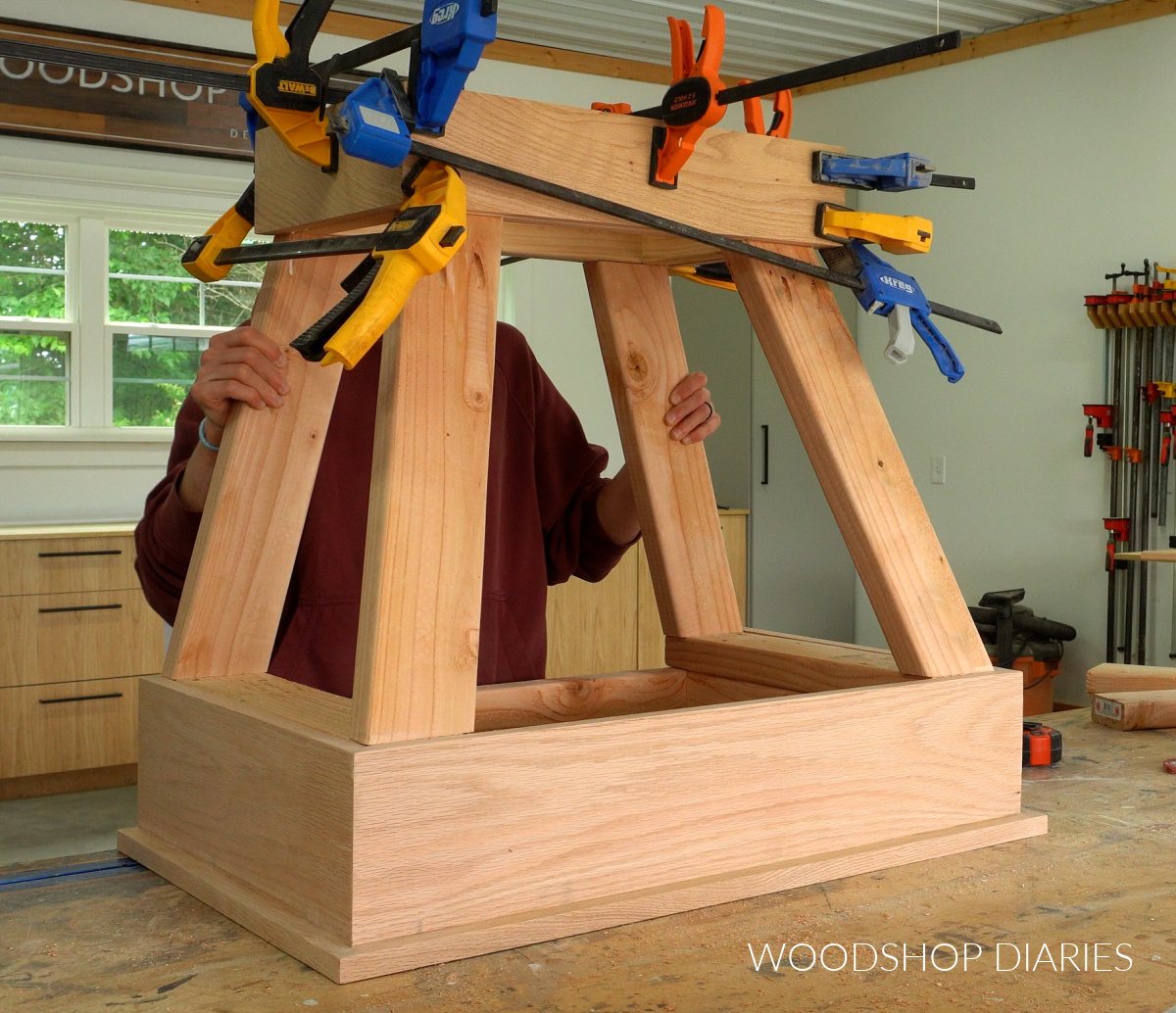 red oak trim on top and bottom of cover frame 