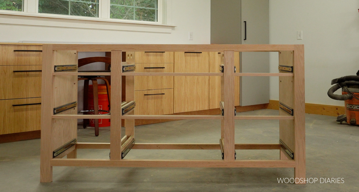 Drawer slides installed onto 9 drawer dresser frame