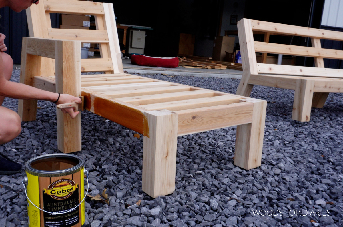 Applying Cabot Timber Oil to cedar chaise sectional parts