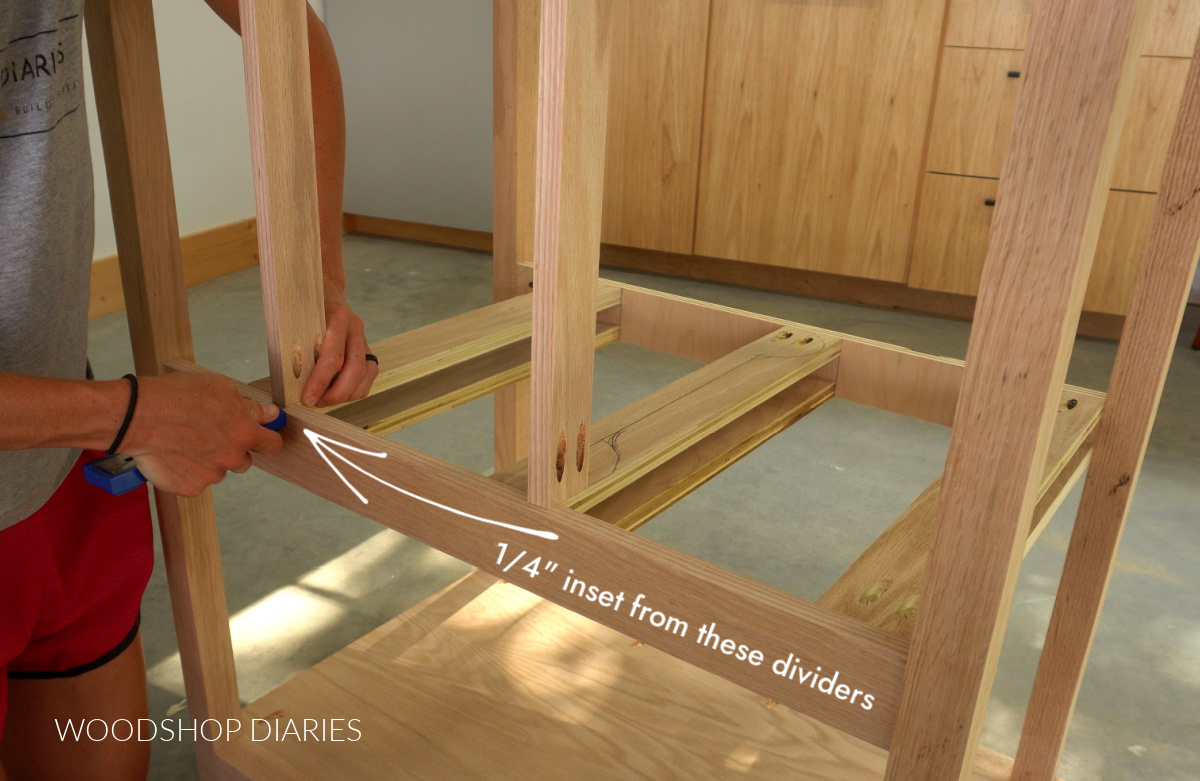 Installing drawer divider strips ¼" inset from framing