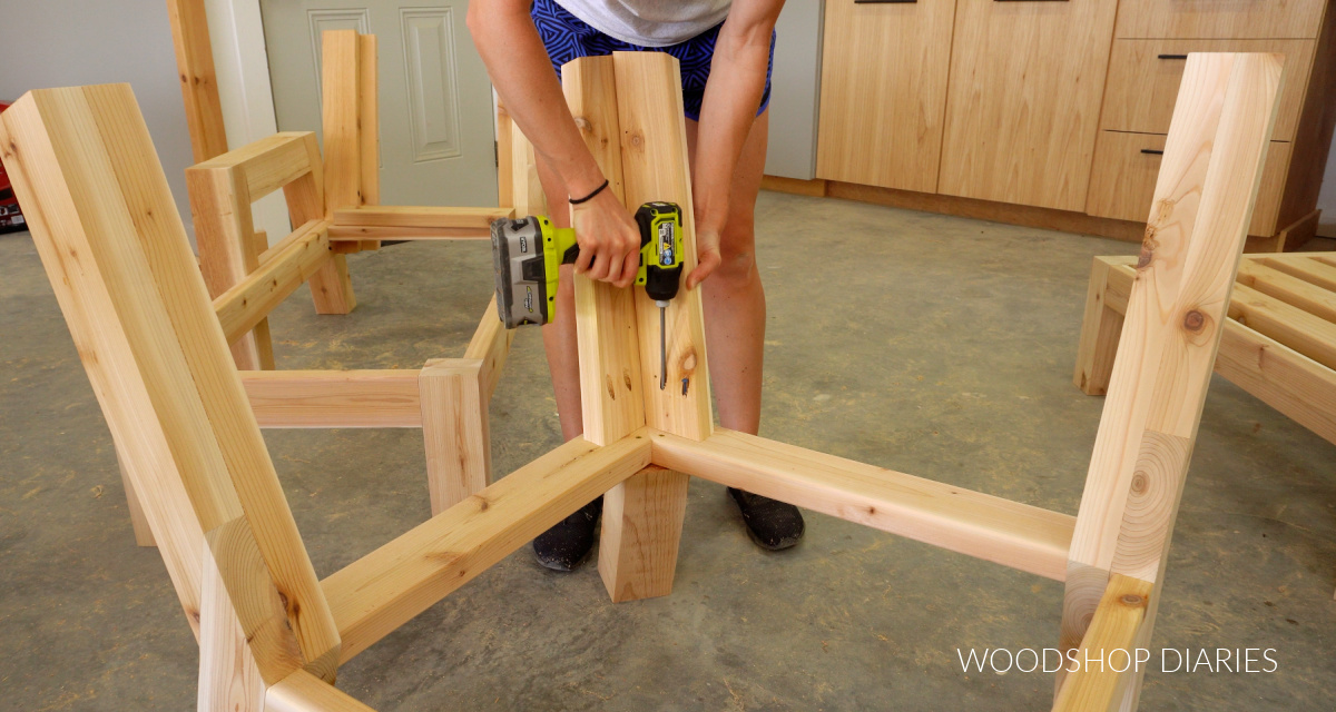 Shara Woodshop Diaries installing back corner bracing on corner chair