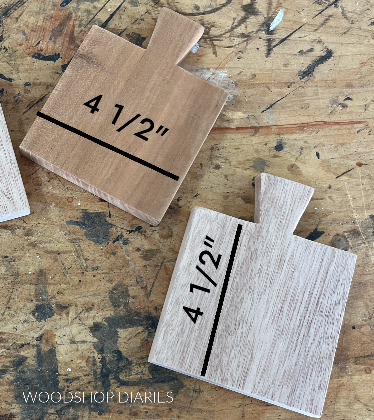 DIY drink coasters cut to size with dimensions showing 4 ½" x 4 ½"