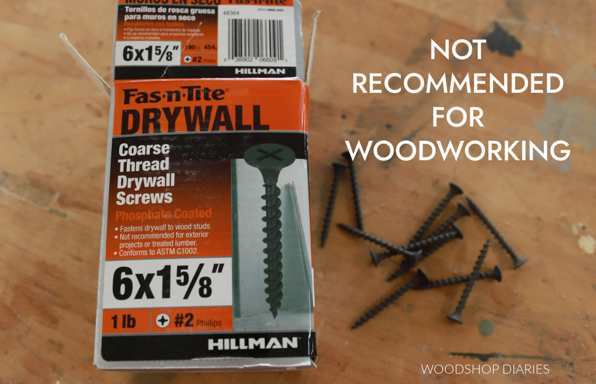 drywall screws spread out on workbench