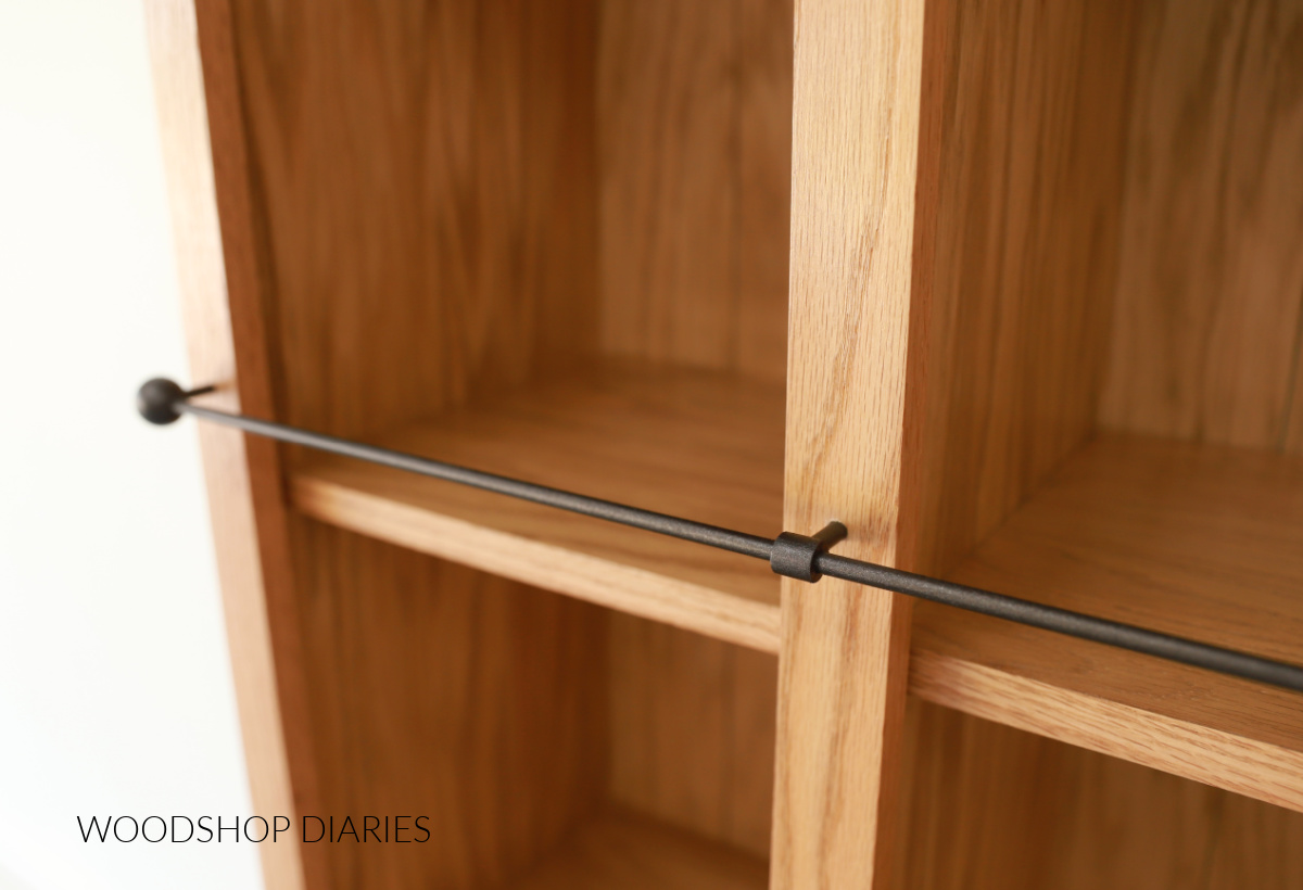 Close up of DIY shelf pain on bookcase shelf frame