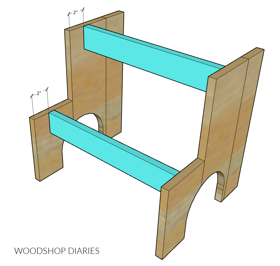 Diagram showing where to attach top supports of side table plant stand