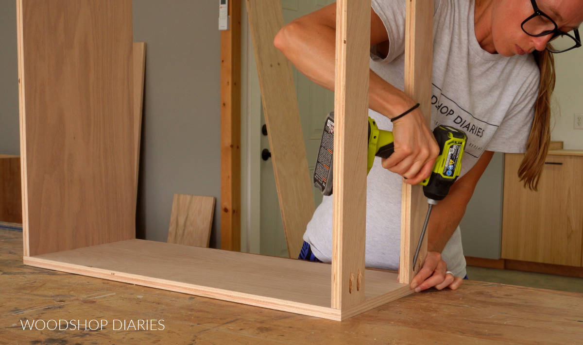 Shara Woodshop Diaries installing top supports to sideboard console cabinet