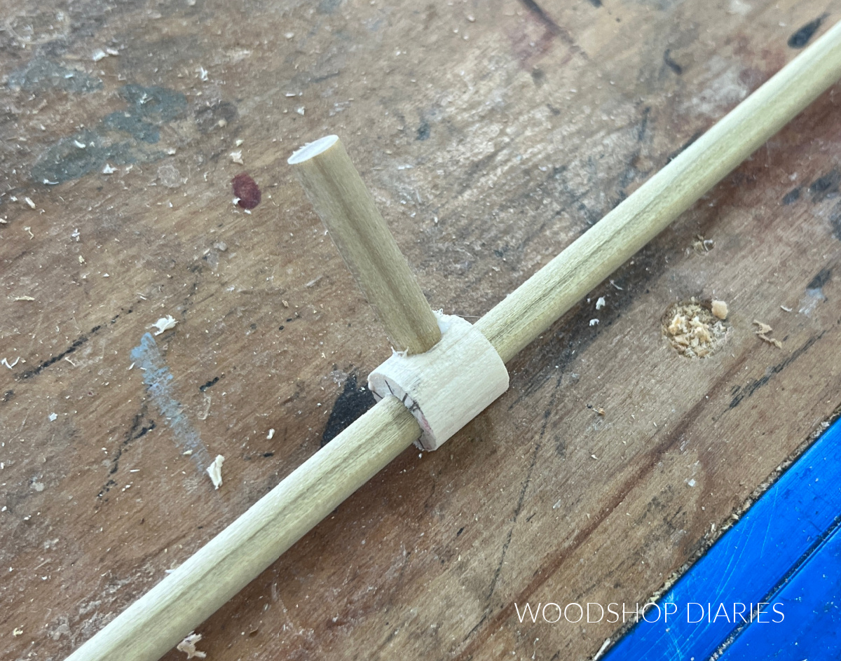 peg glued into ½" dowel