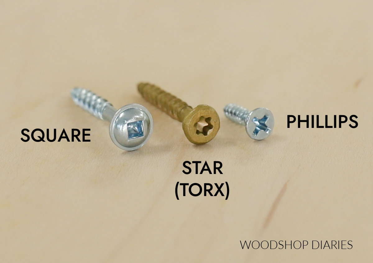 three screws with different drives--one square, one star, and one phillips