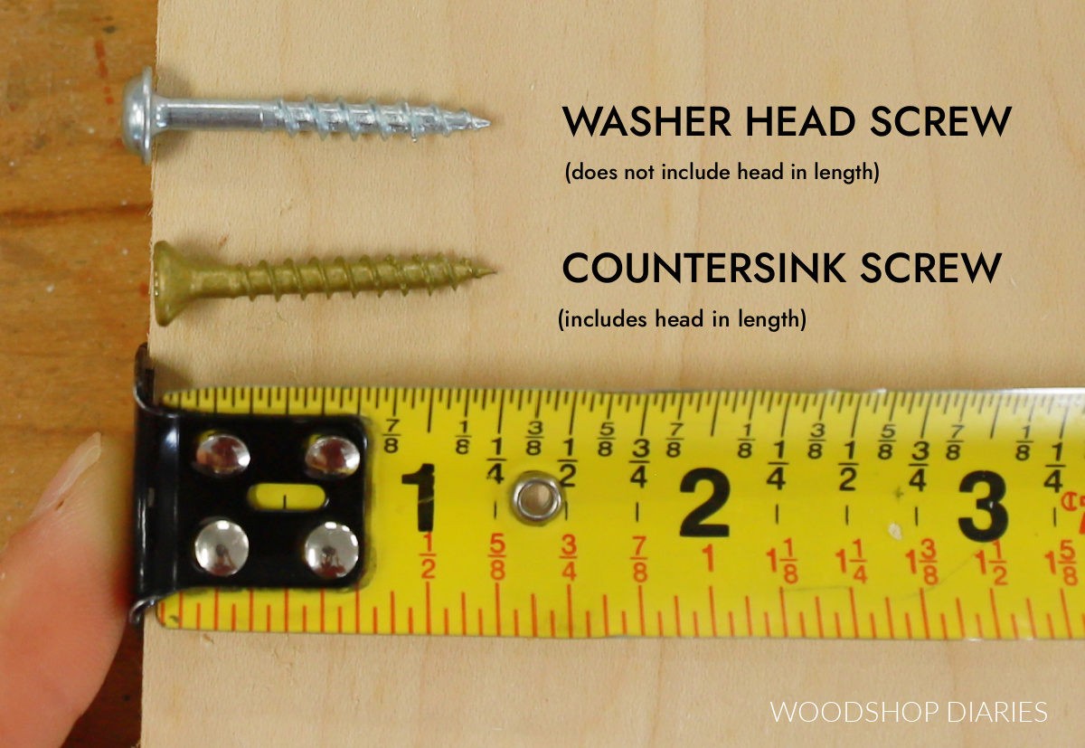 two 1 ¼" screws next to measuring tape showing lenghts