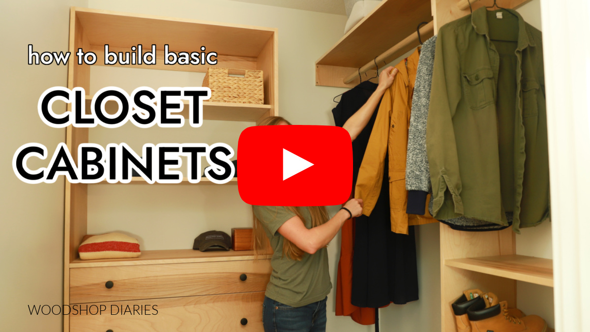 YouTube thumbnail for how to build basic closet cabinets video