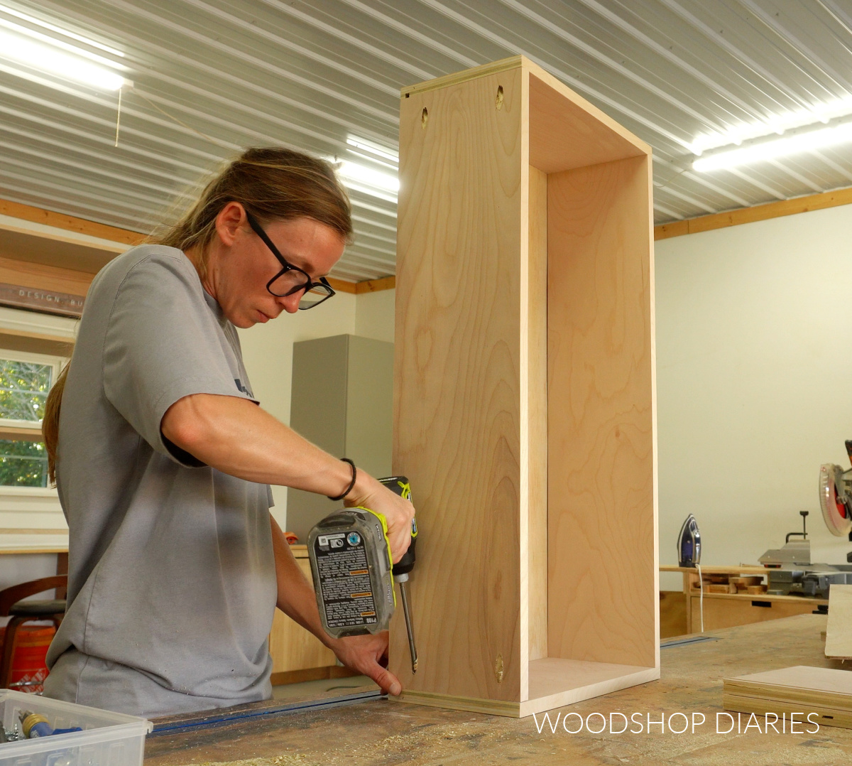 Shara Woodshop Diaries assembling large drawer box for modular closet cabinet storage