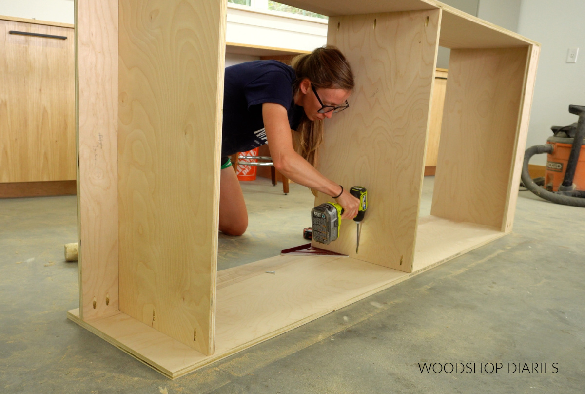 Shara Woodshop Diaries assembling modular plywood closet cabinet with pocket holes and screws 