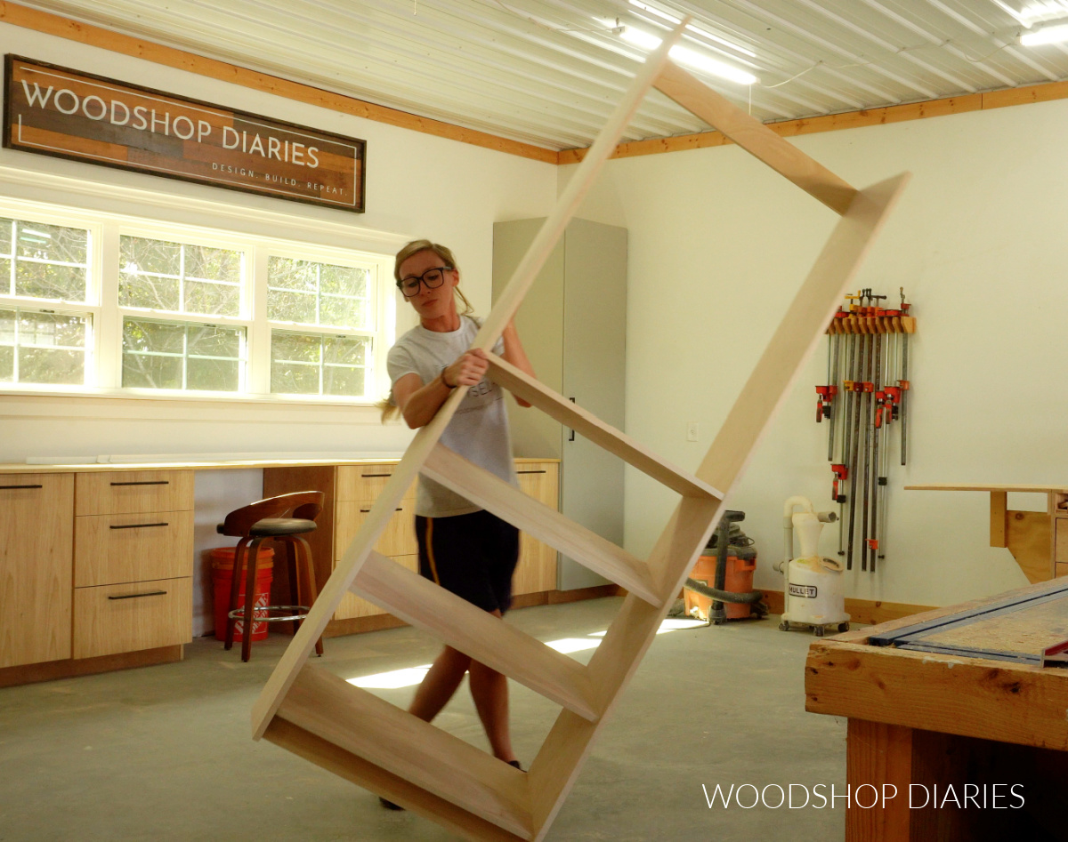 Shara Woodshop Diaries moving tall closet tower cabinet in workshop