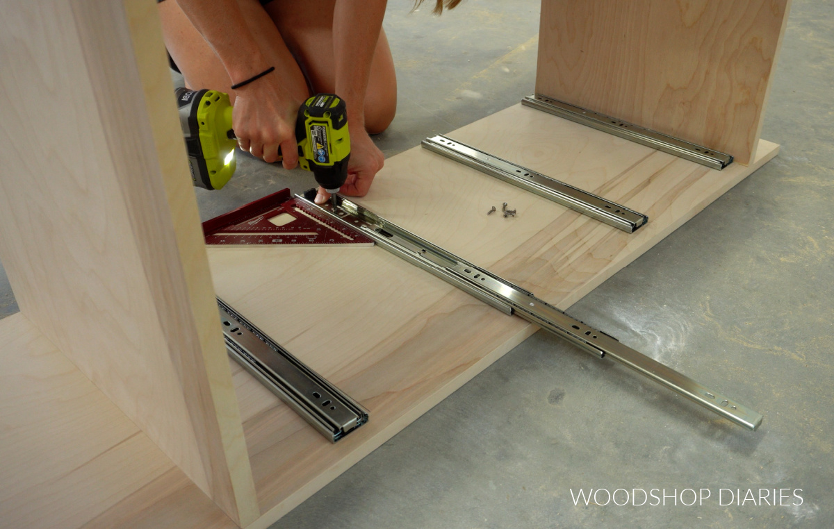 Installing side mount drawer slides into plywood closet cabinet for drawers