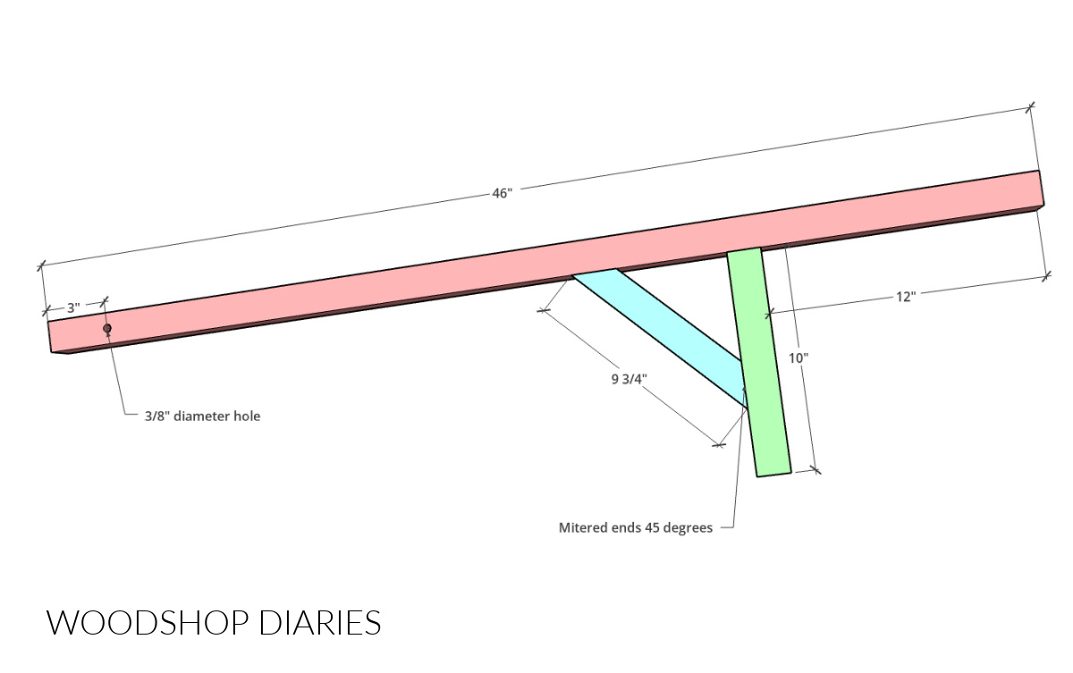 Diagram with dimensions to build wheelbarrow support handles
