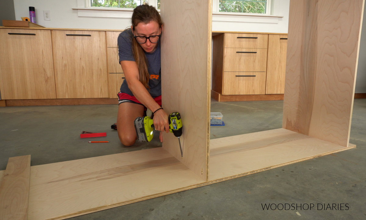 Shara Woodshop Diaries assembling kitchen pantry cabinet box with pocket hole screws