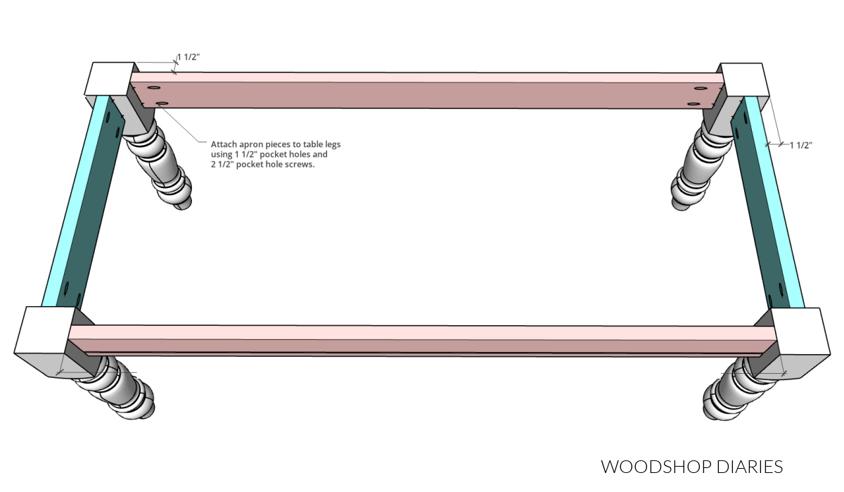 Diagram showing table apron assembling for DIY dining table project