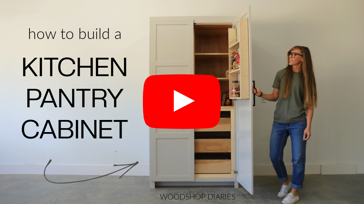 Youtube Thumbnail image of how to build a kitchen pantry cabinet video