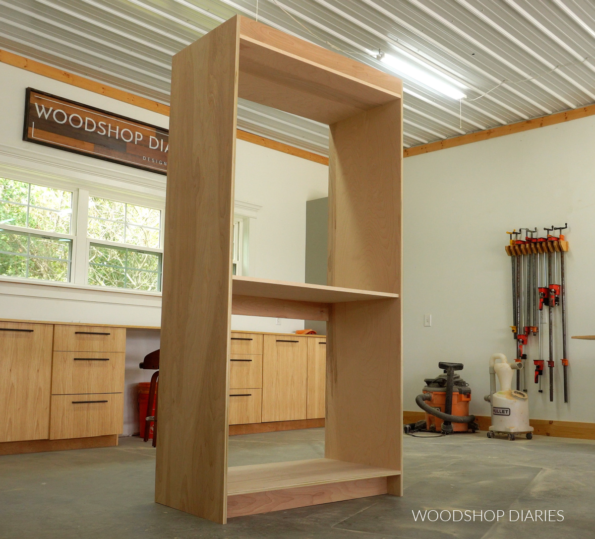 Main kitchen pantry cupboard assembled with plywood in workshop