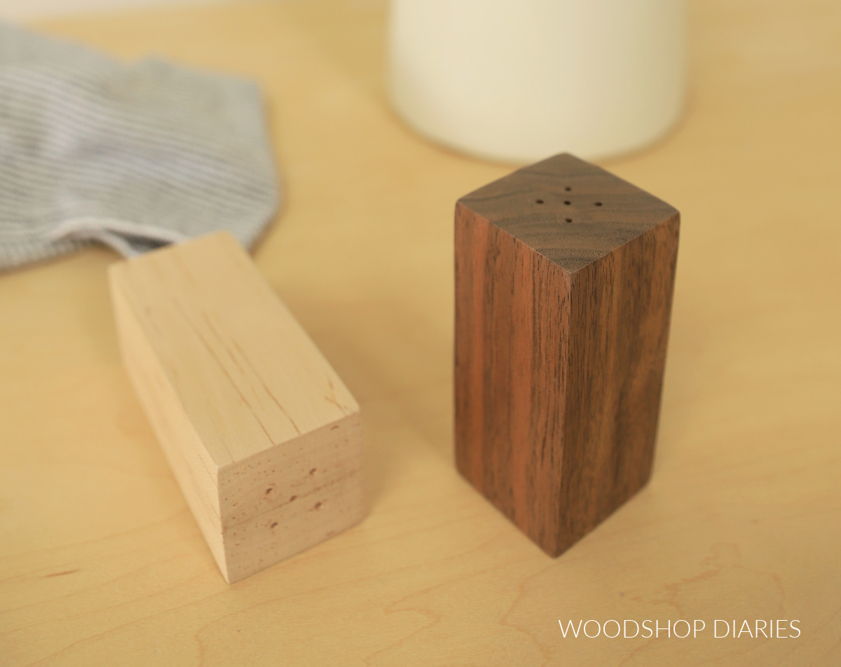Maple and walnut wooden DIY salt and pepper shakers