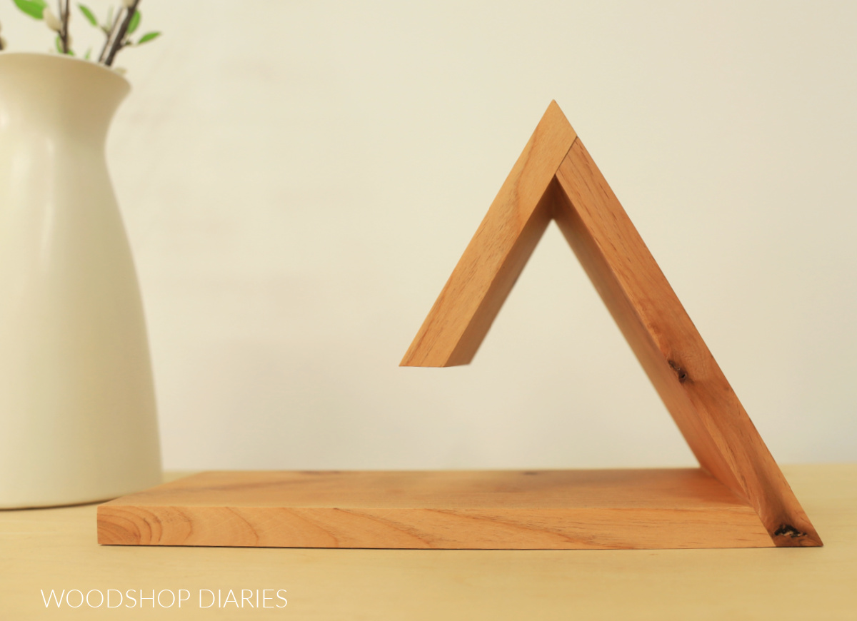 Finished alder wood DIY book holder stand empty on wood top