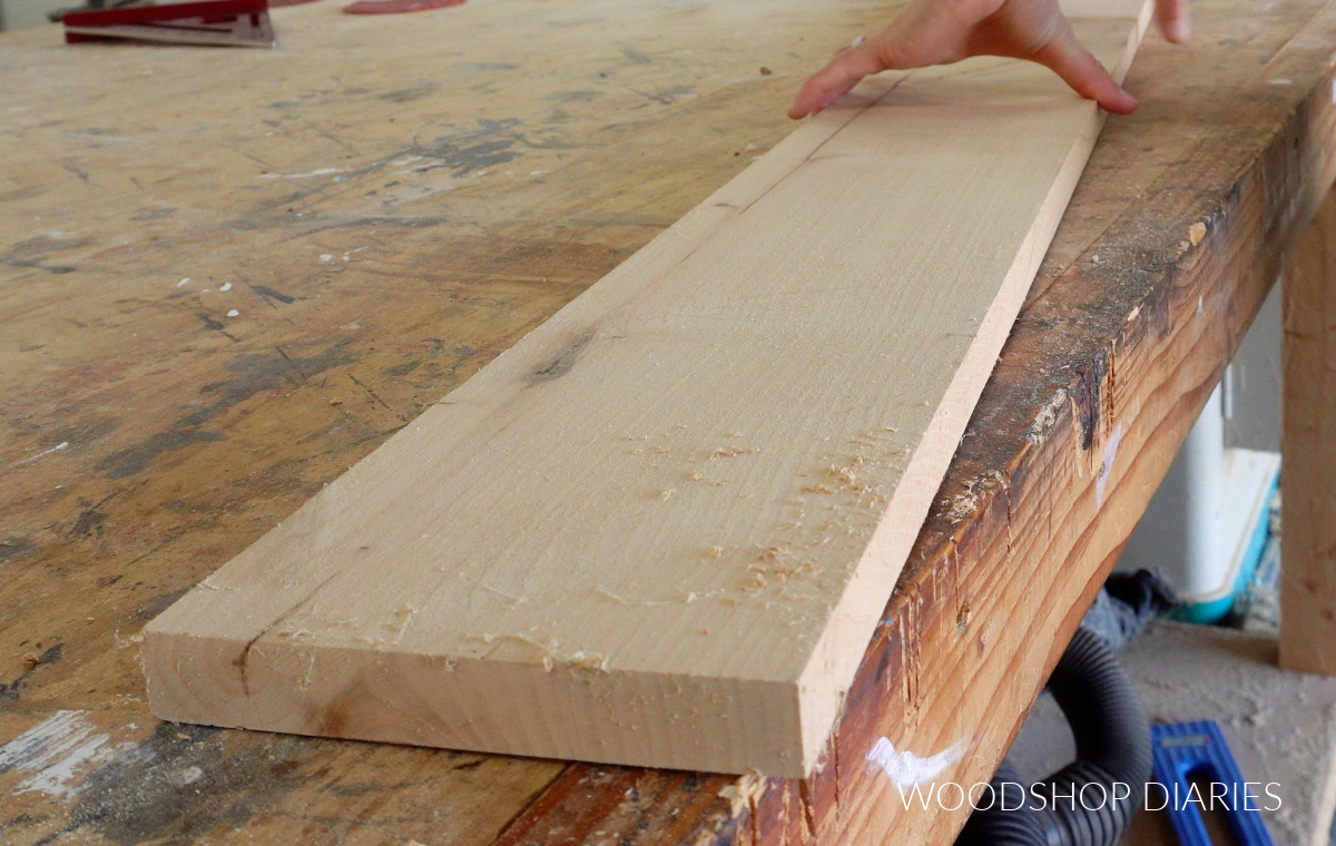 Alder 1x6 board laying on workbench