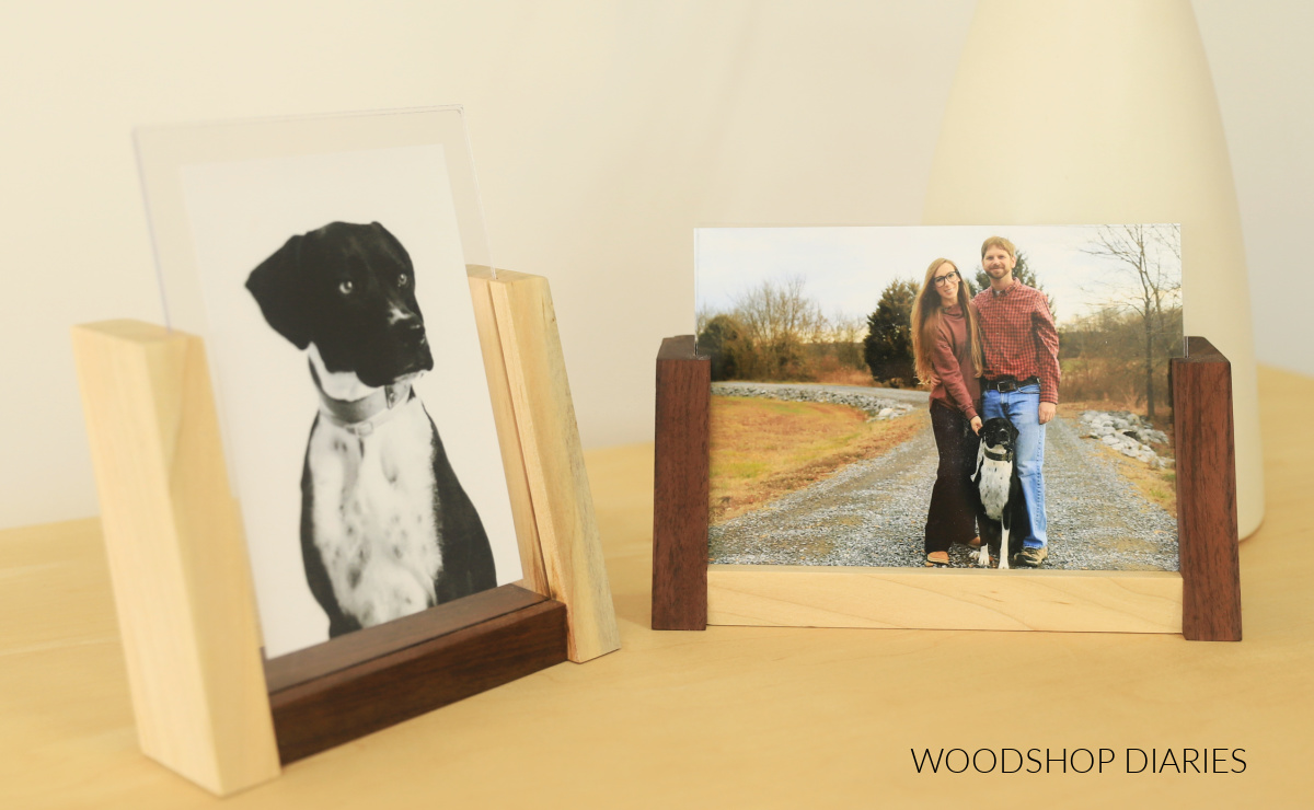 DIY three sided walnut and maple photo frames with floating photo ad acrylic sheets