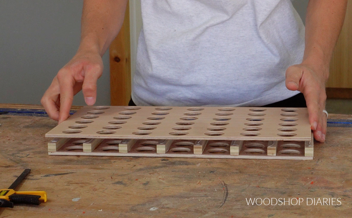 Gluing up wooden game board with dividers for 4 in a row game