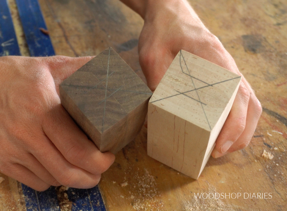 Tops of salt and pepper shakers marked for shaker holes