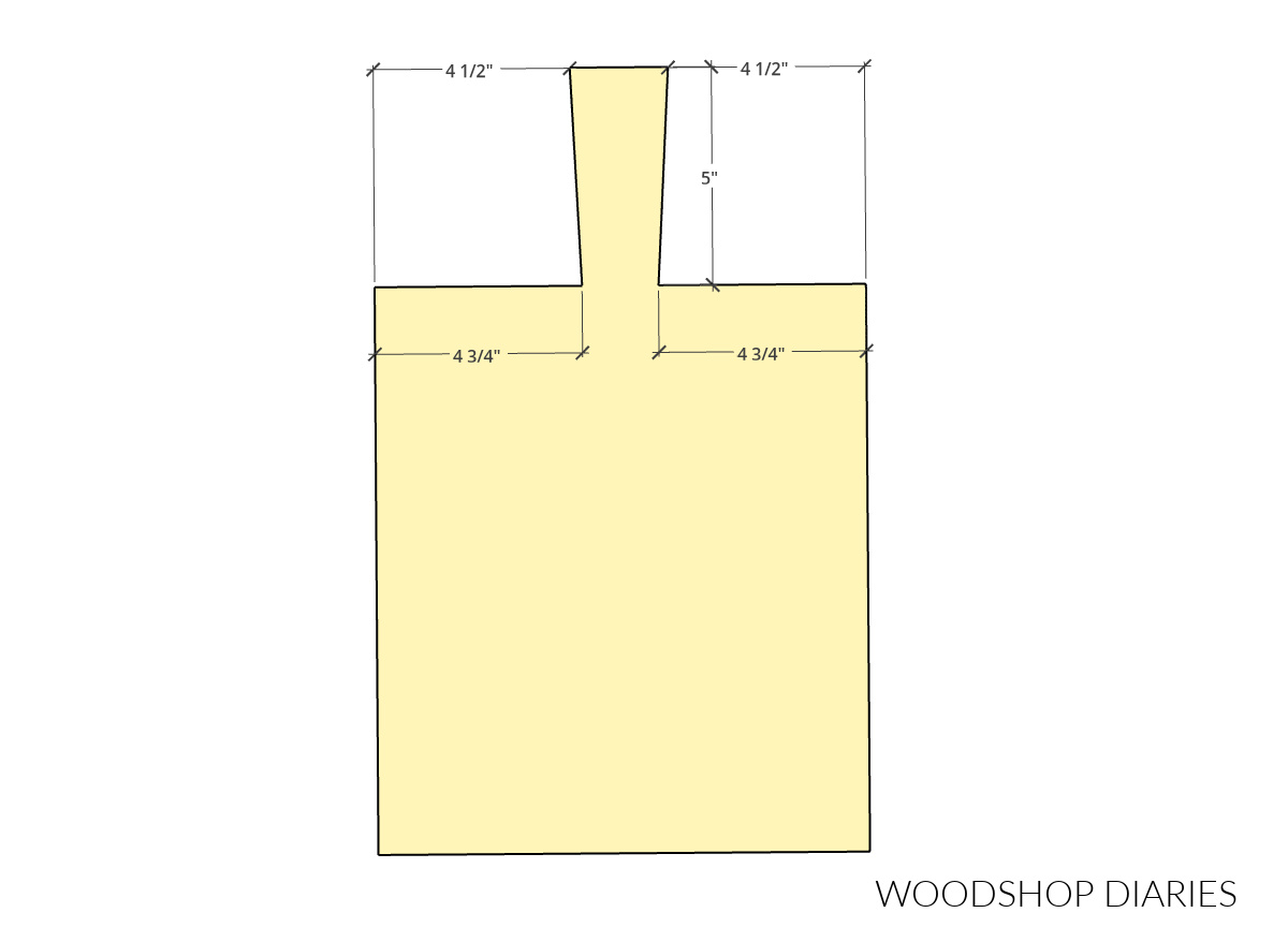 Diagram showing dimensions of serving board handle shape