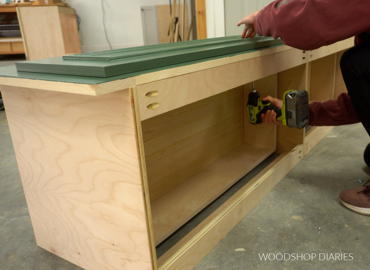 Shara Woodshop Diaries securing drawer fronts to built in bench seat