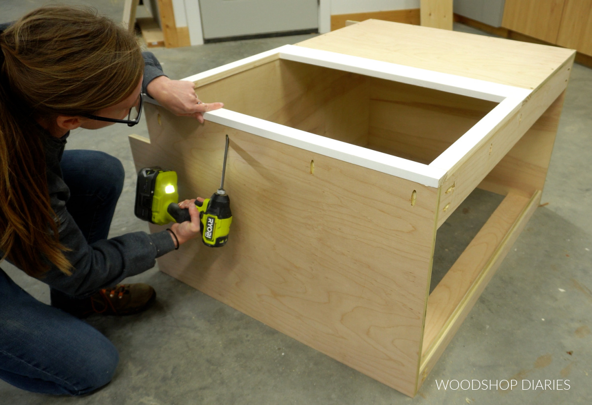 Shara Woodshop Diaries attaching face frame onto blind corner cabinet with thick piece toward center