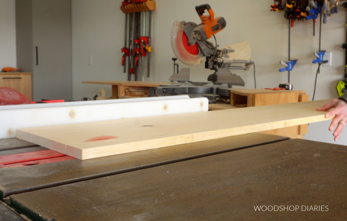Shara Woodshop Diaries ripping side rails down to assemble for platform bed frame