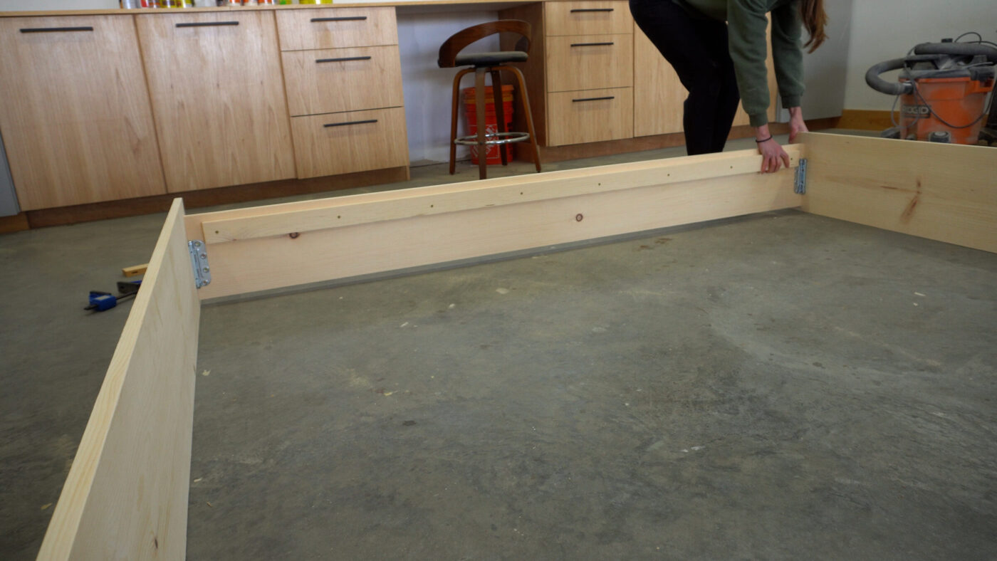Shara Woodshop Diaries assembling side rail between head and footboard with bed rail brackets