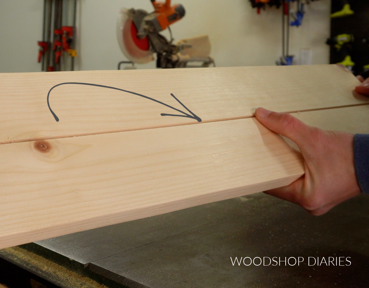 Shallow blade kerf cut into 1x6 board--close up