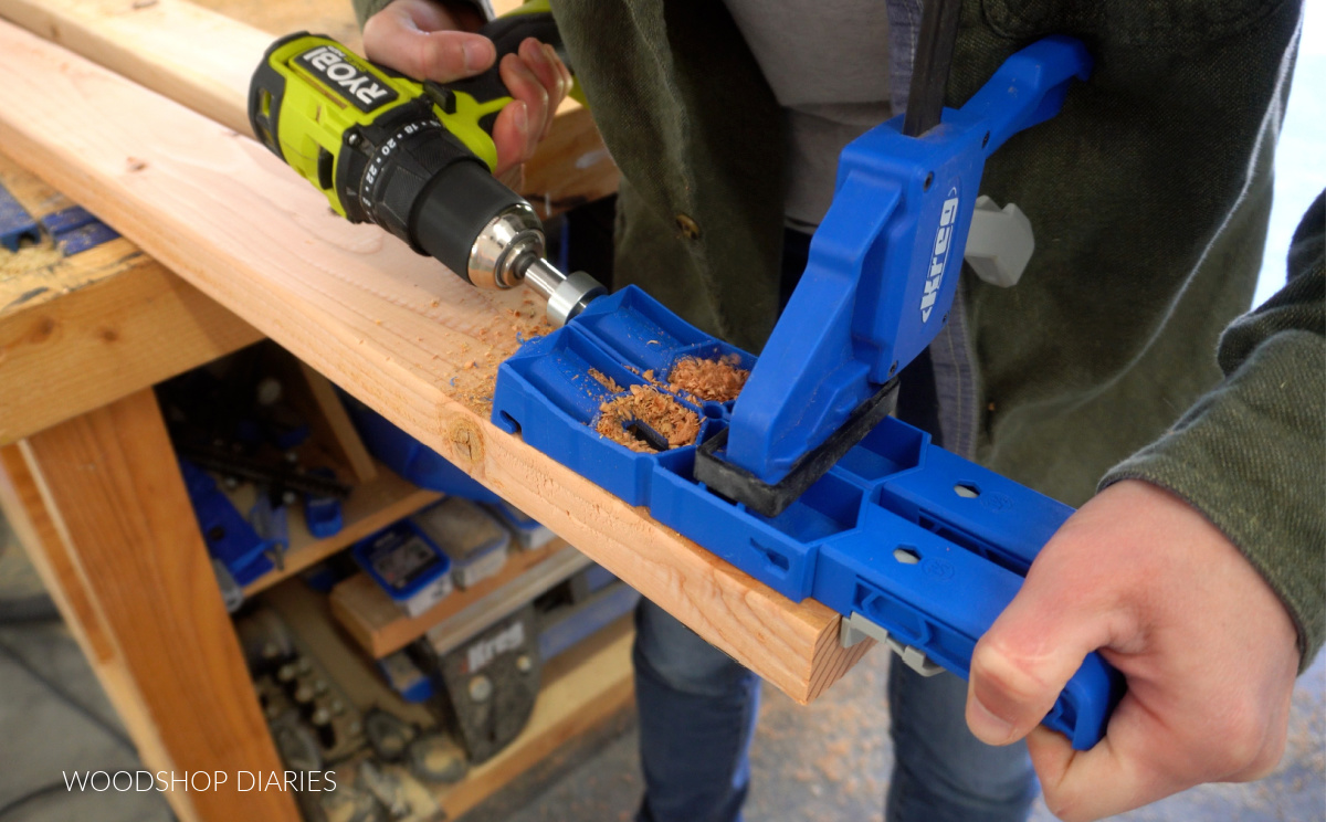 Drilling pocket holes in board ends with Kreg XL pocket hole jig