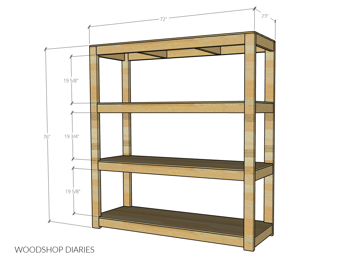 DIY heavy duty garage  shelf overall dimensional diagram