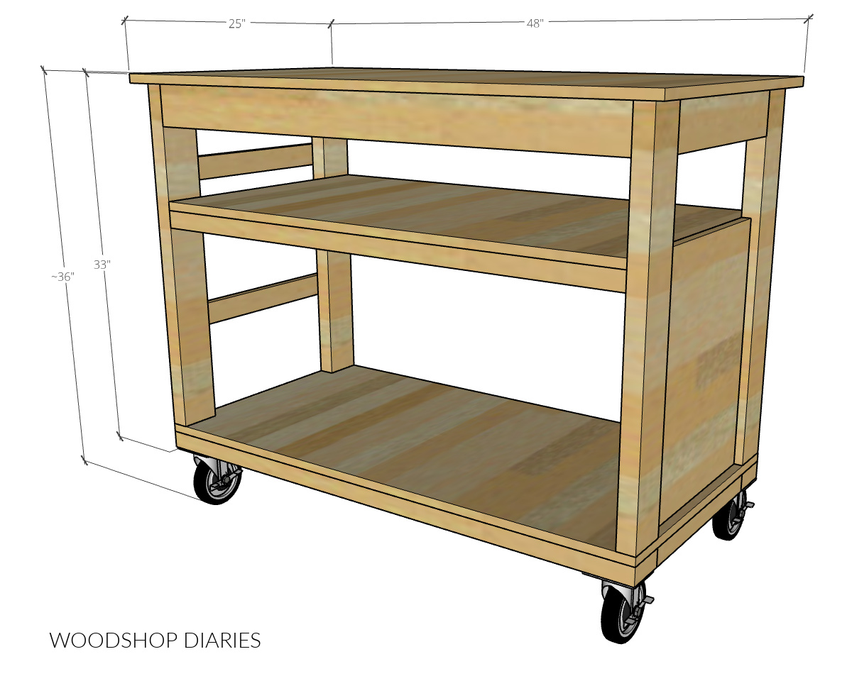 Small DIY workbench dimensional diagram
