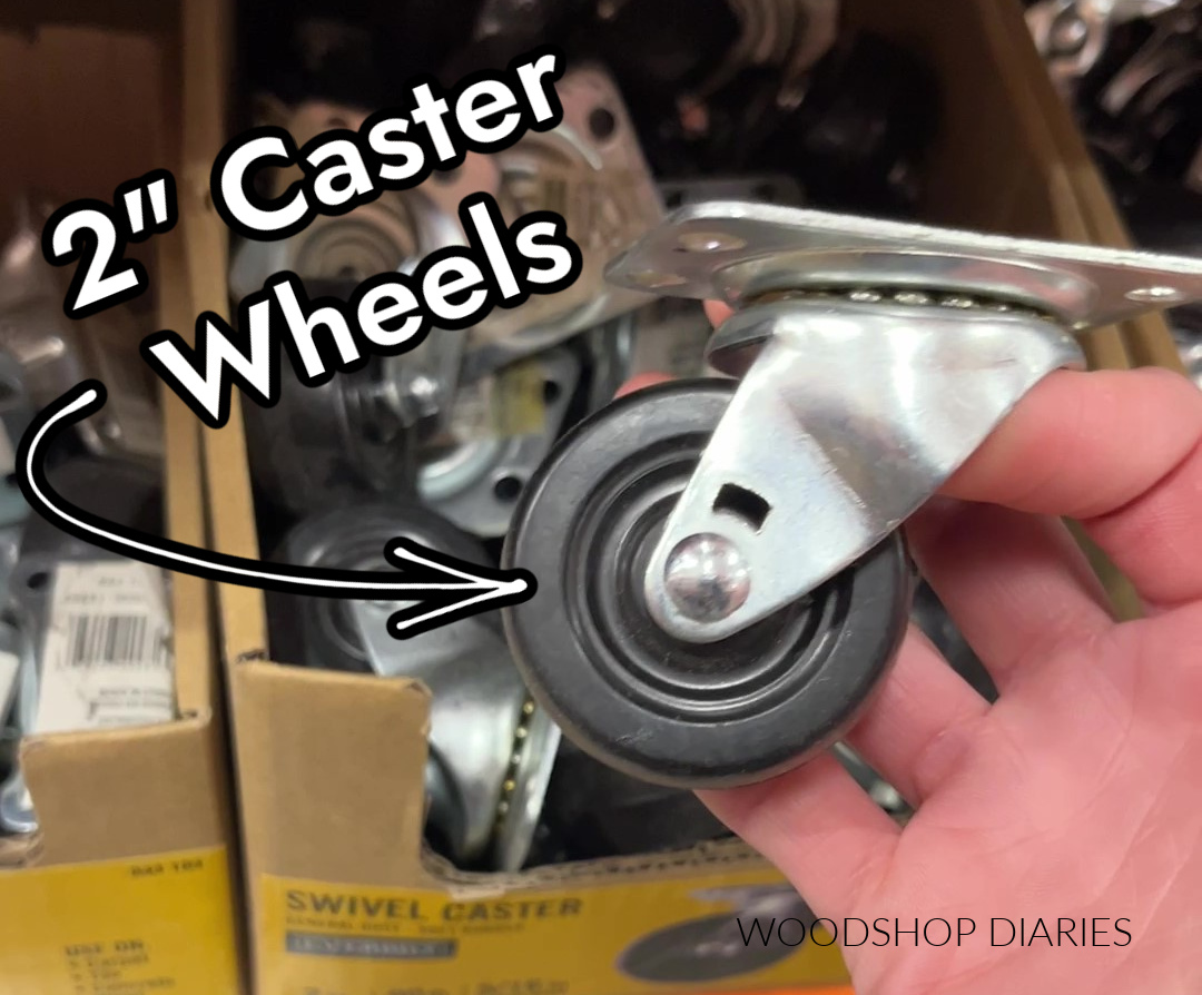 Close up of 2" caster wheels used on mobile storage tote workbench