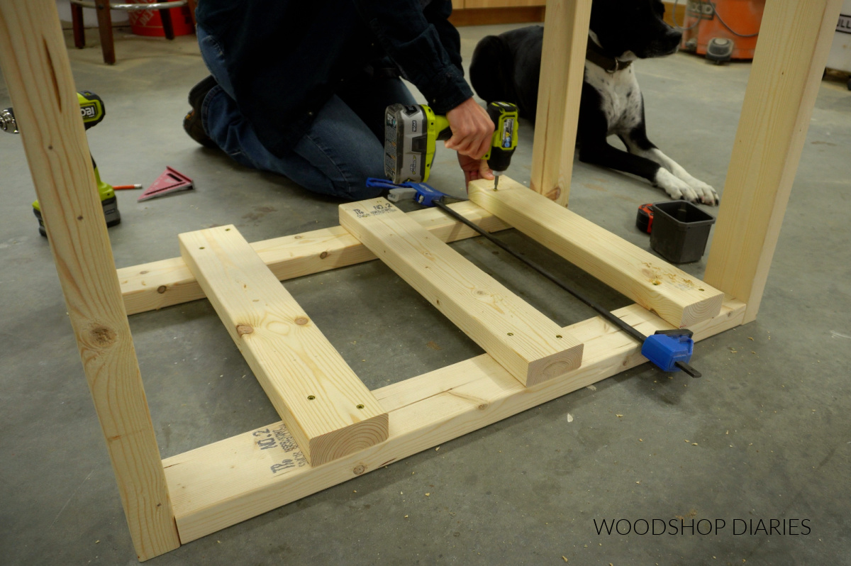 Shara Woodshop Diaries installing 2x4 tote supports with screws