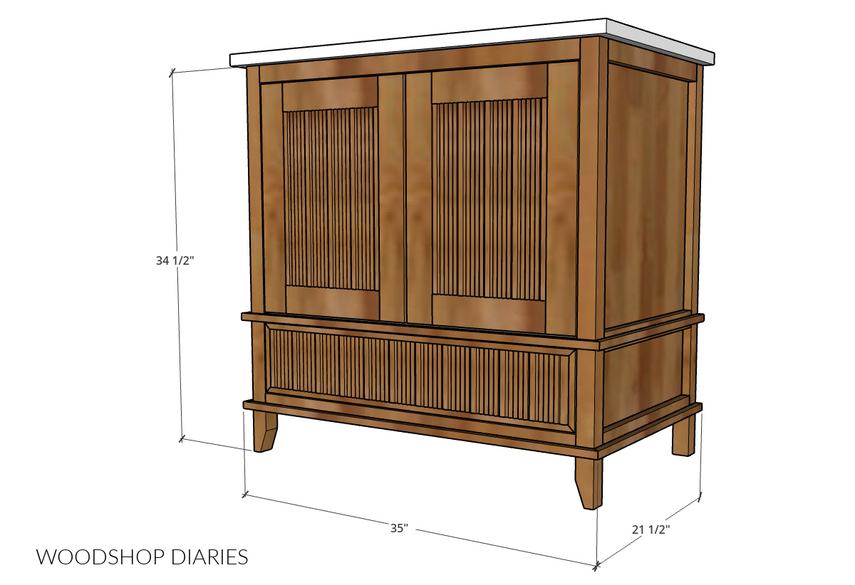 Diagram of DIY small bathroom vanity with fluted trim detail