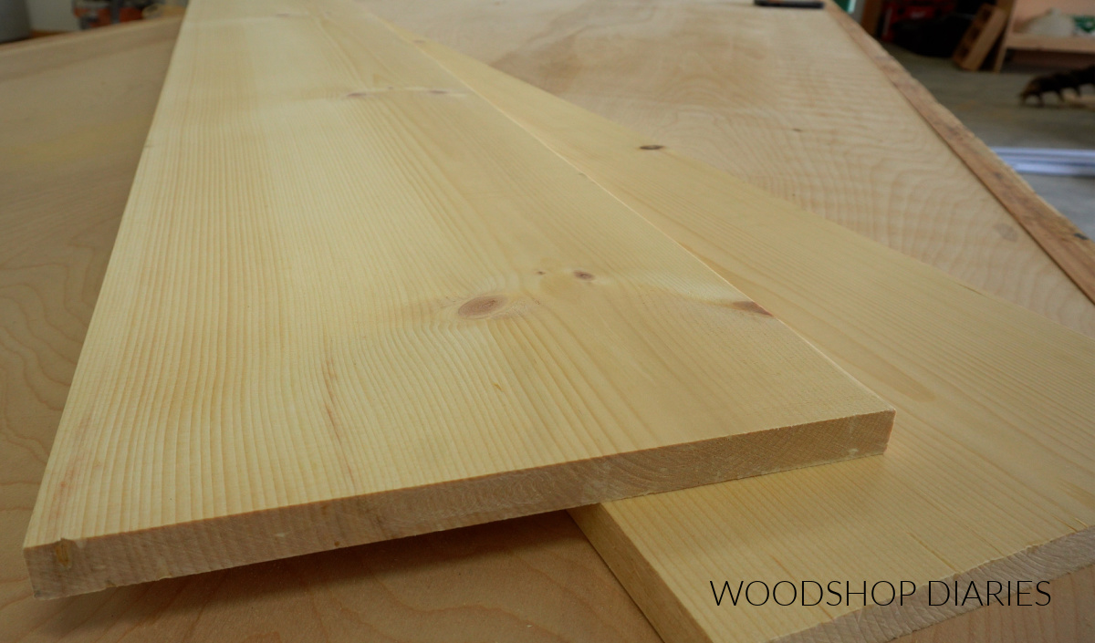 Close up of spruce 1x12 boards