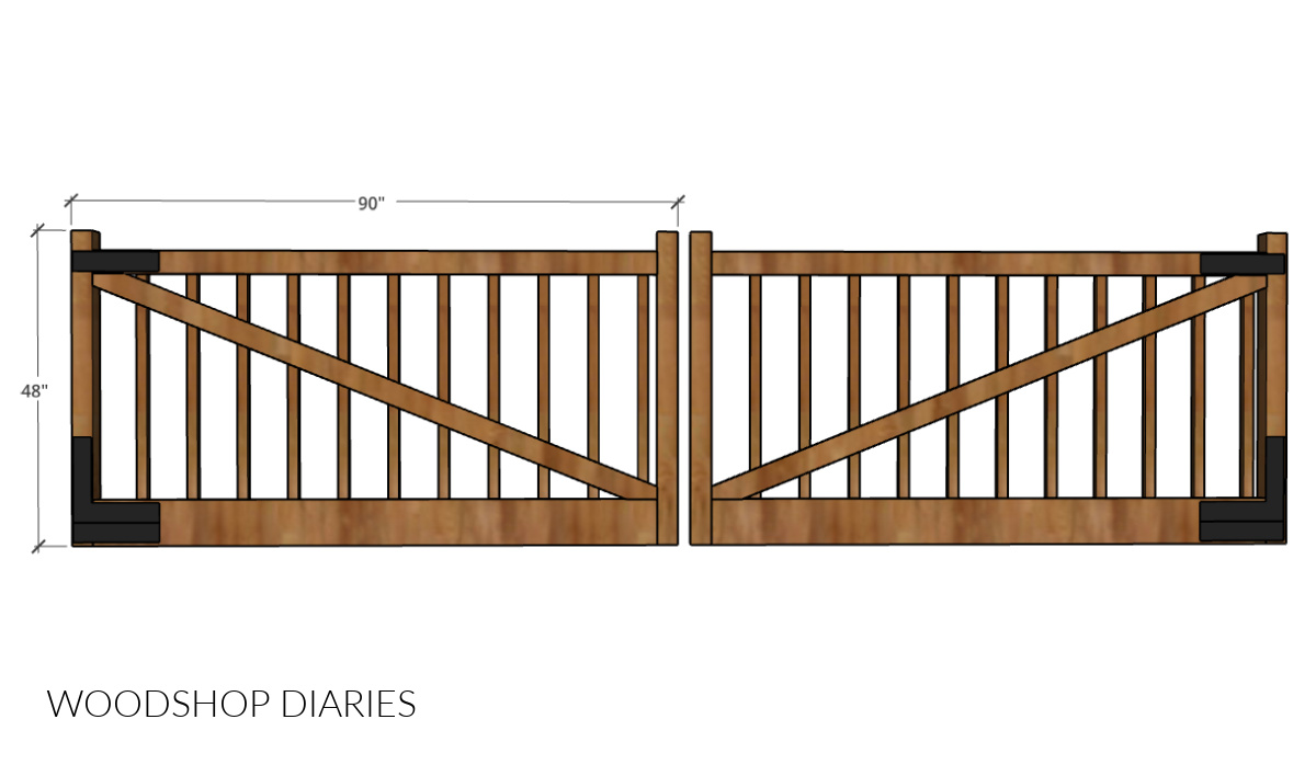 Dimensional diagram of wooden gates