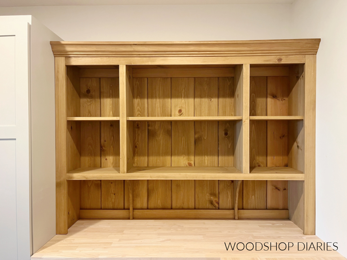 Countertop hutch fit into a nook between a cabinet and a wall