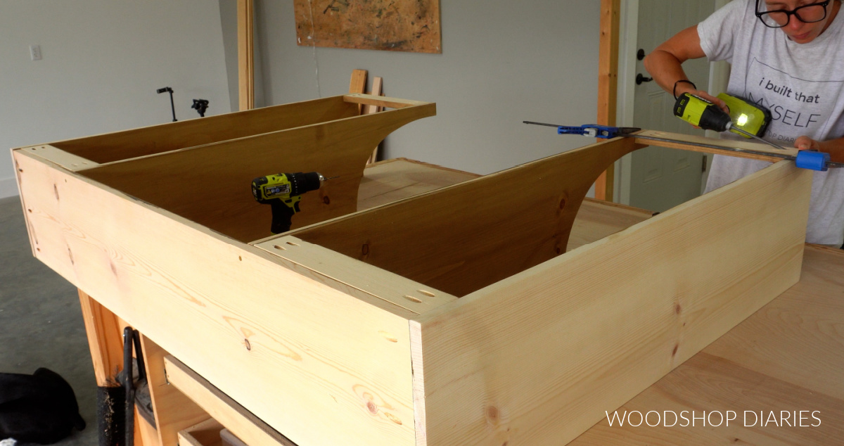 Shara Woodshop Diaries securing hutch back supports with pocket hole screws
